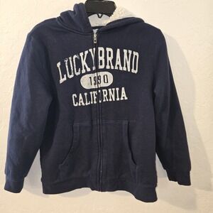 Lucky Brand Youth Large Blue Long Sleeve Full Zip Fleece Lined Hoodie Fake Fur‎